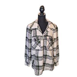 Avec Les Filles Women's Shacket Size S Plaid Black White Lined